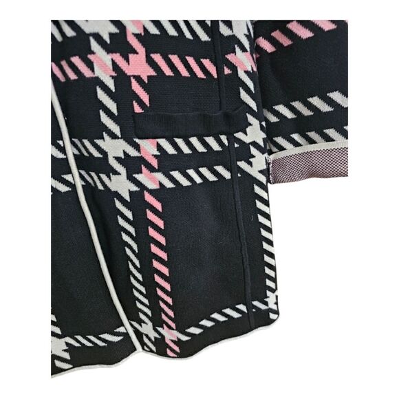TALBOTS Knit Long Sweater Cardigan Topper Black White & Pink - Large Petite - Picture 5 of 8